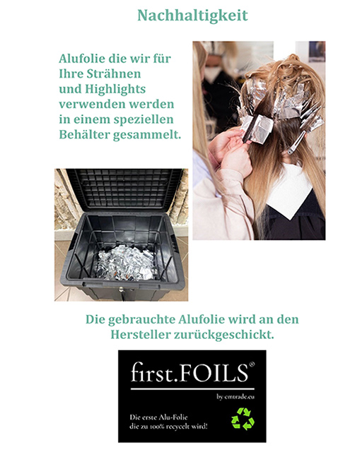 Figaros Friseur Kuppenheim Baden-Baden Rastatt Murgtal - Nachhaltigkeit - Alufolie für Ihre Strähnen werden gesammelt und an den Hersteller zurück geschickt